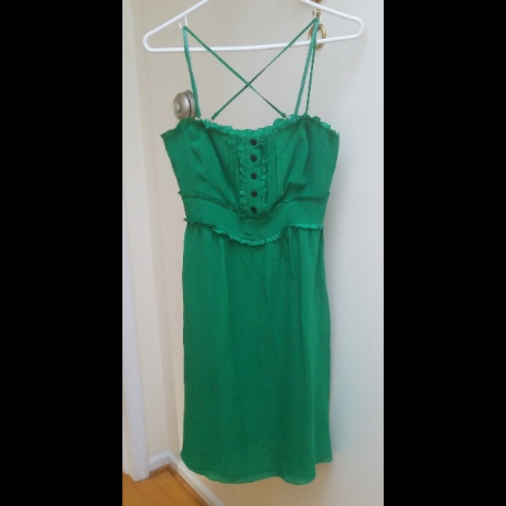 Anthropologie Green Silk Dress Size 2 Gem